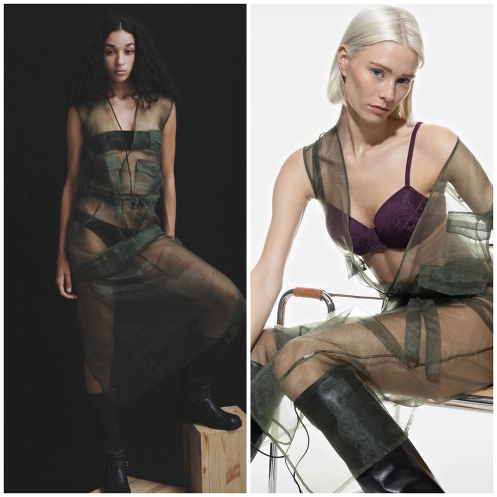 Zara Sheer Green Midi Dress comme neuf